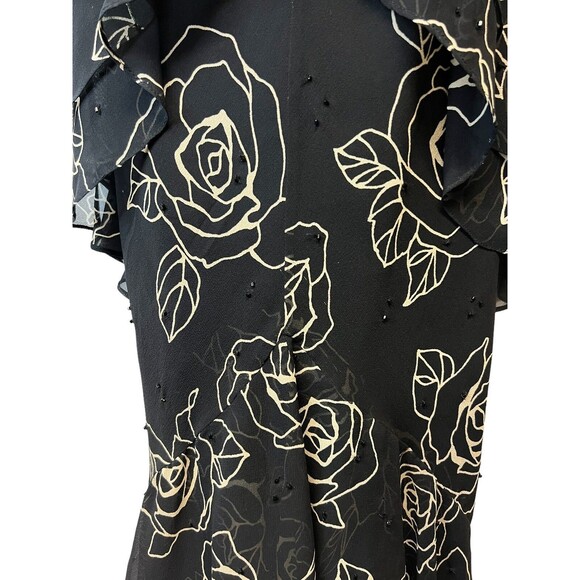 Vintage Y2K Gilar Black 100% Silk Beaded Ruffle Tiered Dress Beaded Size 4 - Picture 9 of 16